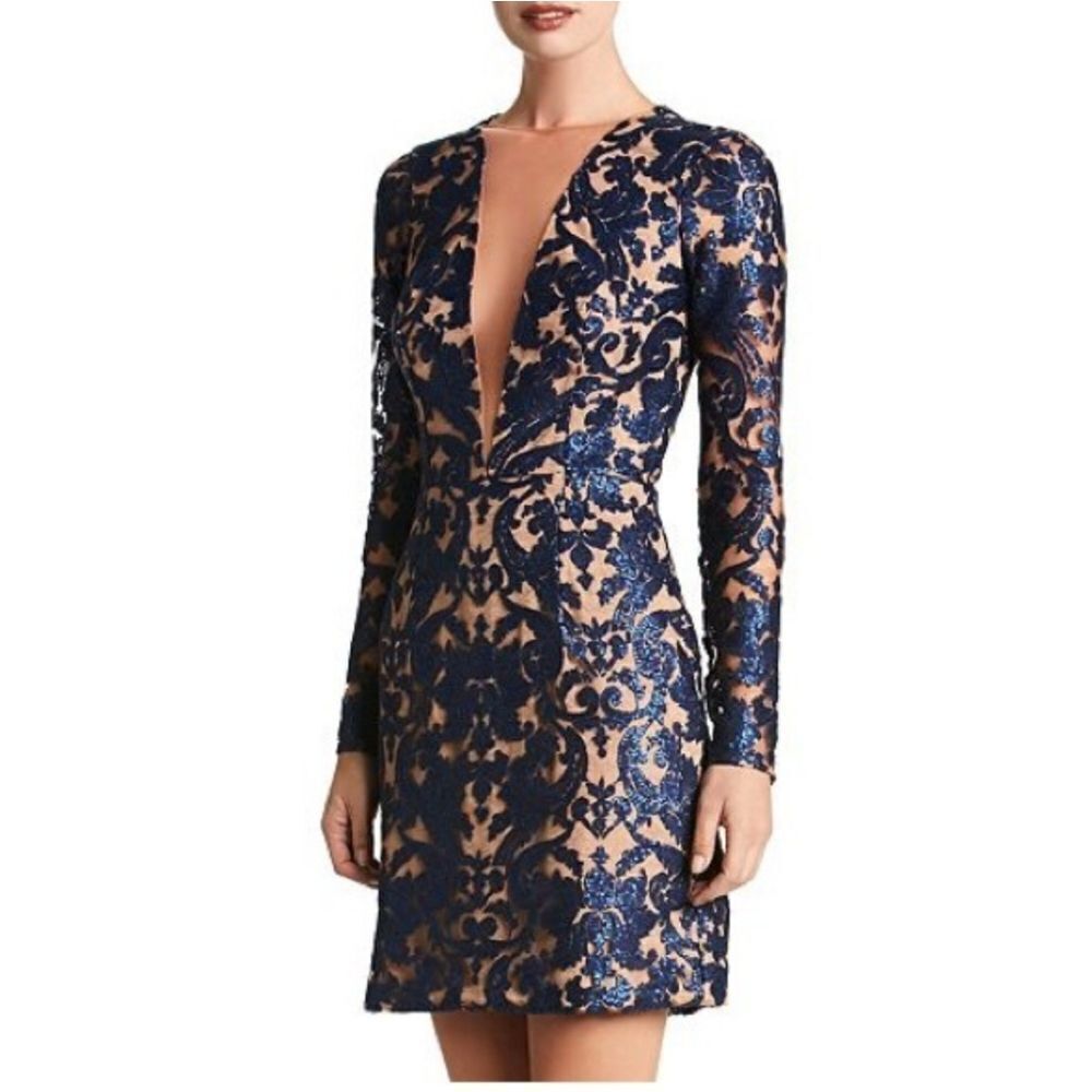 Dress the Population Claudia Illusion Mini Floral Sequin Dress S